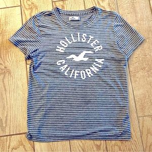 Hollister California gray white strip short sleeve T shirt size medium